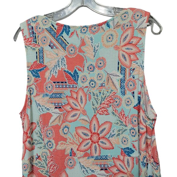J Jill Size XL Petite Dress Tank Lightweight Rayon Knit Pleated Long Floral - Picture 6 of 11